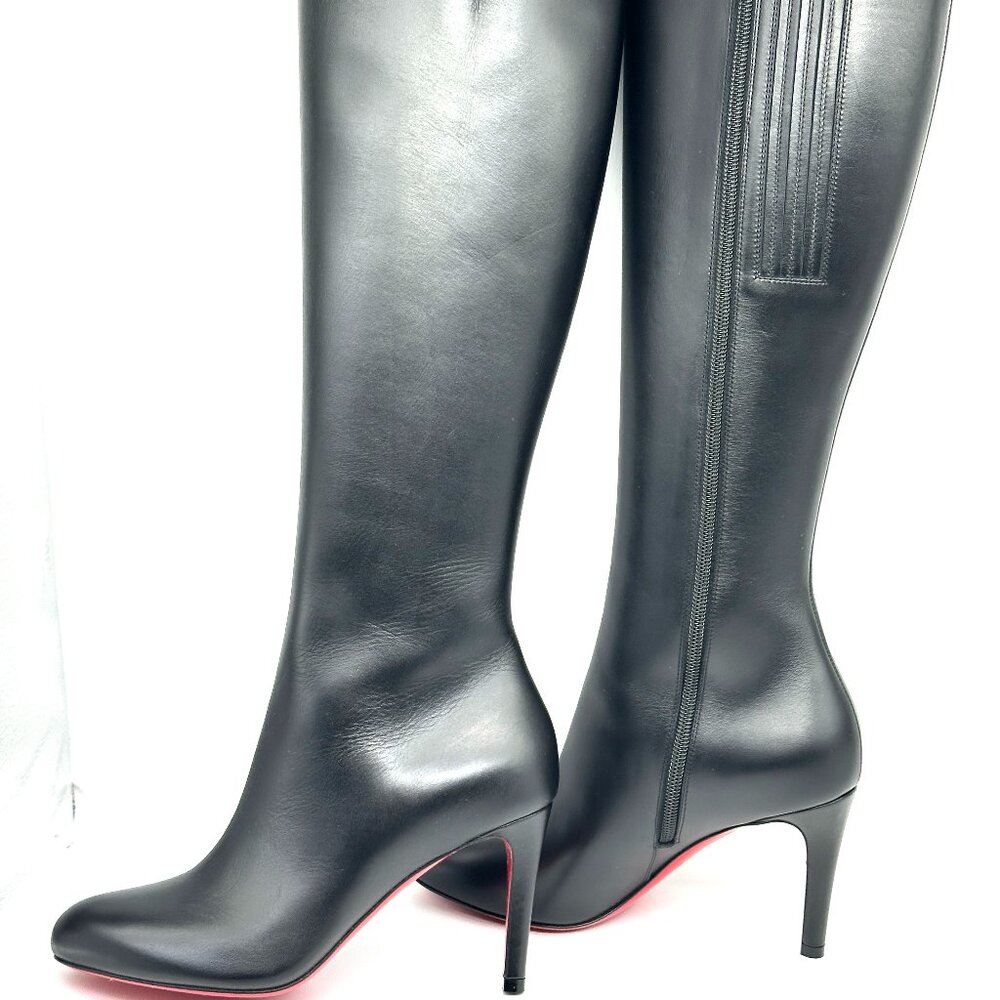 Christian Louboutin Black Knee-High Leather Stiletto Boots - Picture 12 of 15